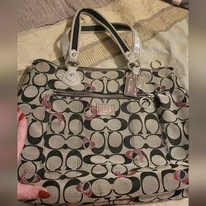 Coach tote with silver leather